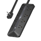 Anker regleta frontal mostrando 8 enchufes y 4 puertos USB, organización eficiente