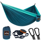 AnorTrek vista frontal del paquete mostrando la hamaca y accesorios, ideal para viaje