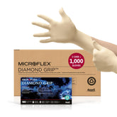 Ansell MICROFLEX frente del paquete mostrando caja y cantidad, resistencia visible