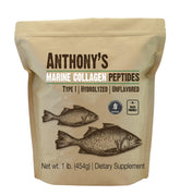 Anthony's envase frontal de colágeno marino, muestra sin sabor ni colorantes