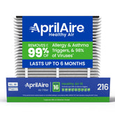 AprilAire vista frontal del empaque que muestra filtro y ajuste seguro