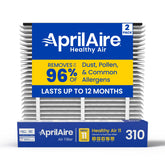 AprilAire filtro 310 frontal empaque mostrando identidad y confianza