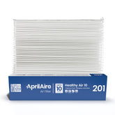 AprilAire filtro 201 frontal con empaque mostrando compatibilidad 2200/2250 y beneficio limpieza