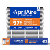 Aprilaire filtro 413 frontal mostrando empaquetado y ajuste hermético