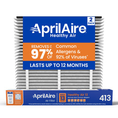 Aprilaire filtro 413 frontal mostrando empaquetado y ajuste hermético