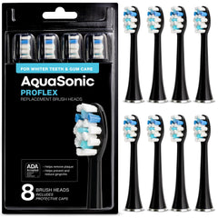AquaSonic vista frontal del pack de 8 cabezales, garantía de recambios duraderos
