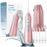 AquaSonic vista frontal del irrigador portátil con diseño ergonómico y fácil agarre