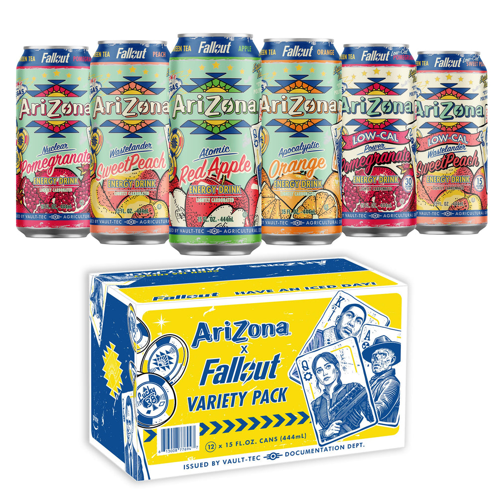 AriZona x Fallout pack frontal con seis sabores visible y diseño llamativo