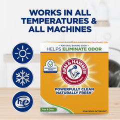 Arm & Hammer junto a una balanza y el envase 6.16 lb para referencia de tamaño