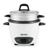 AROMA vista frontal de la arrocera compacta con diseño blanco y control sencillo