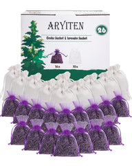 Aryiten vista frontal del pack de 26 saquitos cedro y lavanda con presentación clara y contenido