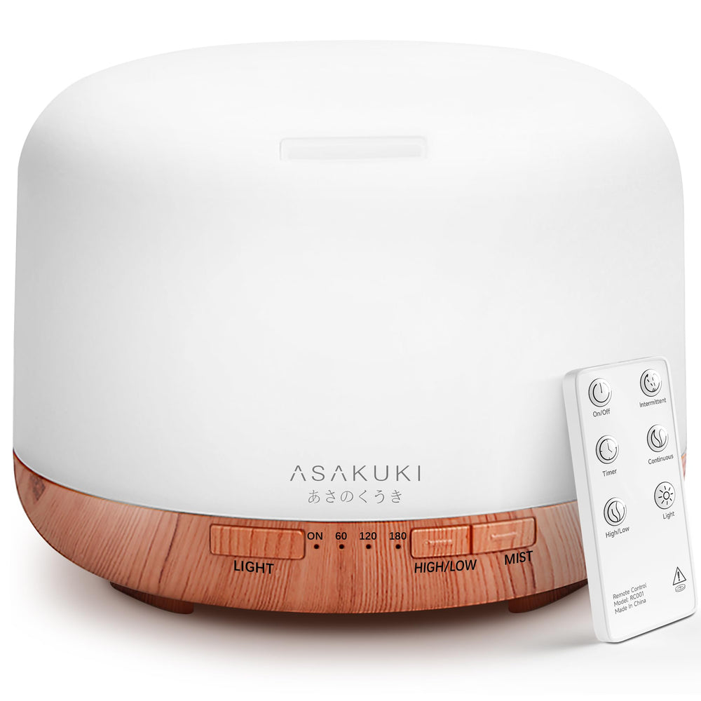 ASAKUKI front view of 500ml diffuser showing compact design and controls for convenient use