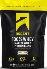 Ascent envase frontal vainilla mostrando etiqueta limpia y beneficios
