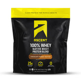 Ascent envase frontal del sabor Chocolate Peanut Butter mostrando marca y tamaño 4 lb, práctico para rendimiento