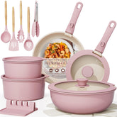 Astercook vista frontal del conjunto rosado mostrando diseño y variedad