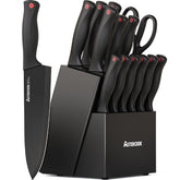 Astercook juego de cuchillos frontal mostrando las 15 piezas, organización y accesibilidad