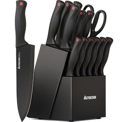 Astercook juego de cuchillos frontal mostrando las 15 piezas, organización y accesibilidad