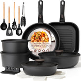 Astercook vista frontal del set de 23 piezas mostrando organización y ahorro de espacio