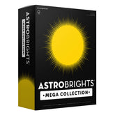 Astrobrights paquete frontal mostrando 320 hojas, color intenso y beneficios para proyectos