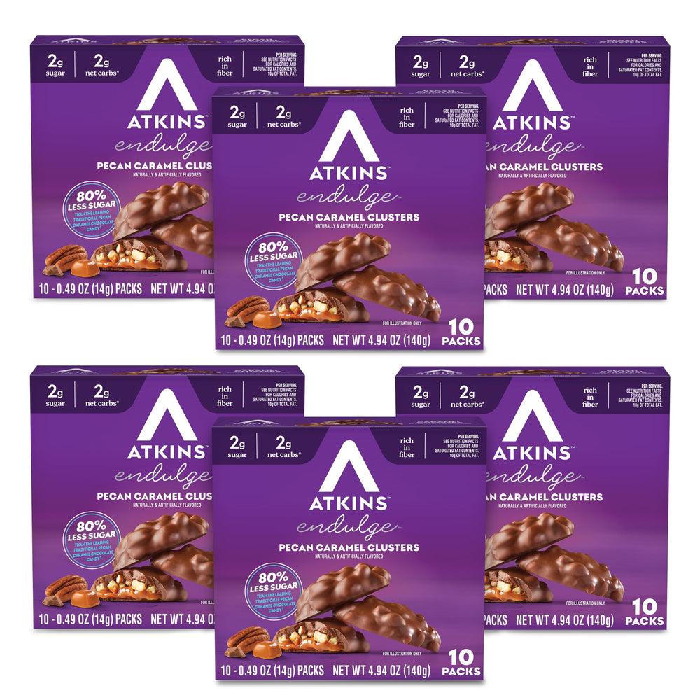 Atkins vista frontal del empaque mostrando unidades y beneficios bajos en carbohidratos