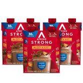 Atkins frente del cartón mostrando sabor chocolate y mantequilla de cacahuate, práctico para llevar