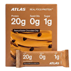 Atlas Protein Bar frente del envase mostrando ingredientes y beneficios