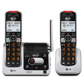AT&T frontal del sistema mostrando la base y dos auriculares, claridad y alcance