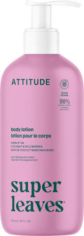ATTITUDE crema corporal frontal botella clara mostrando tamaño y etiqueta beneficios