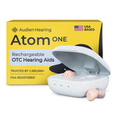 Audien Atom One vista frontal mostrando ambos audífonos y diseño discreto