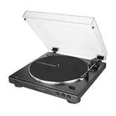 Audio-Technica vista frontal del tocadiscos con tapa cerrada beneficio protección