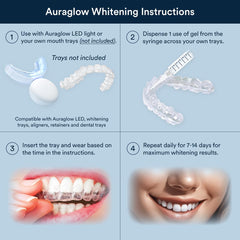 AURAGLOW gel aplicado en férula dental demostrando uso seguro y cómodo