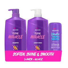 Aussie front packaging showing shampoo conditioner and treatment for easy routine