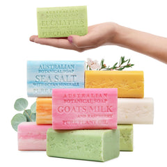 Australian Botanical Soap pack frontal mostrando las ocho barras, ahorro y variedad