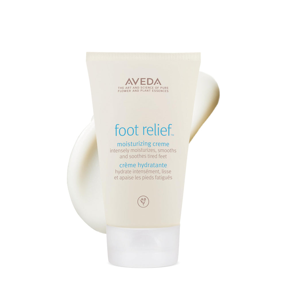 Aveda crema para pies frontal mostrando envase y beneficios hidratantes