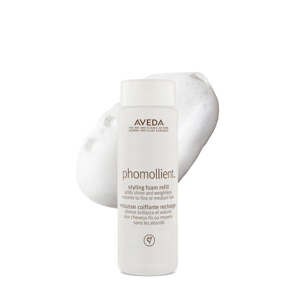 Aveda Phomollient frontal muestra envase y beneficio volumen ligero