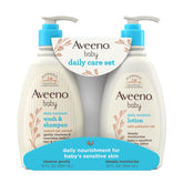 Aveeno Baby frente del pack con dos botellas, práctico para regalo