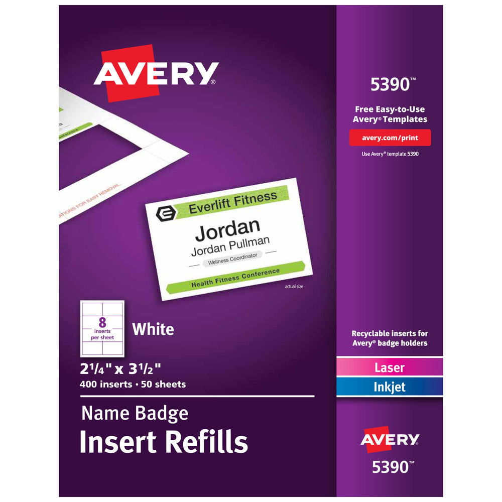 Avery paquete frontal mostrando 50 hojas y beneficio de cantidad