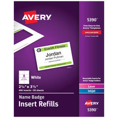 Avery paquete frontal mostrando 50 hojas y beneficio de cantidad