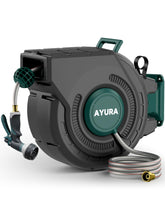 AYURA front view of retractable hose reel showing compact organized storage benefit