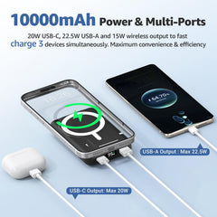 Azmuth en uso con iPhone sujeto magnéticamente para carga MagSafe segura y alineada