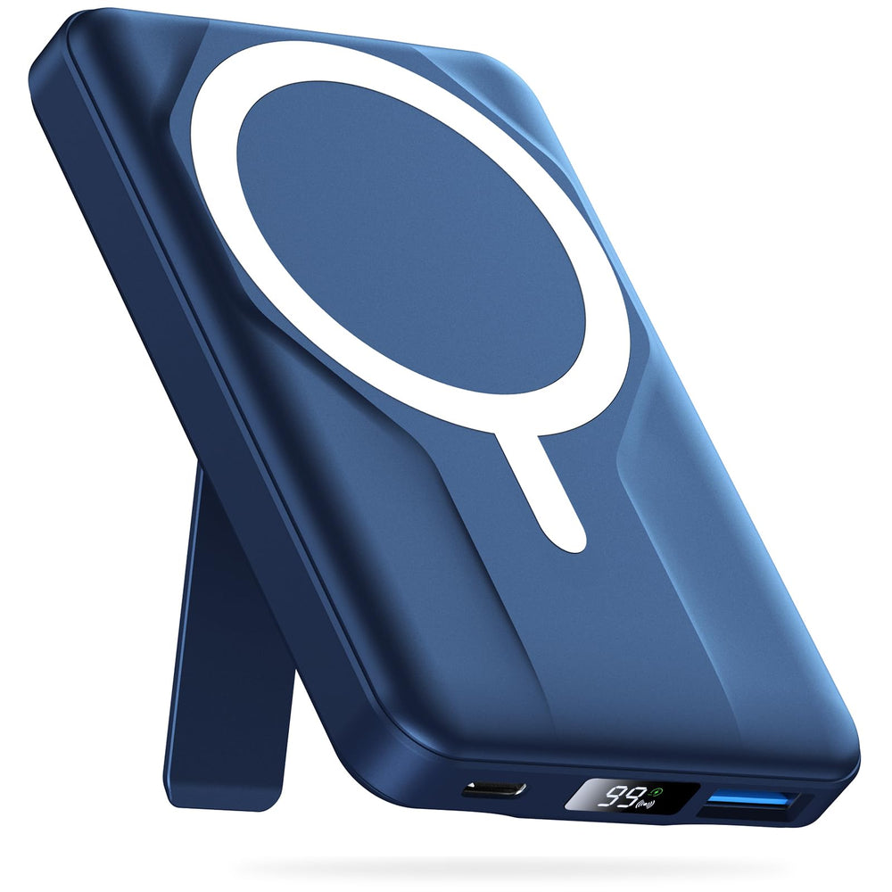 Azmuth vista frontal del cargador MagSafe mostrando diseño compacto y portabilidad