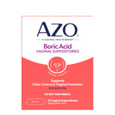 AZO empaque frontal mostrando 30 supositorios y frescura íntima