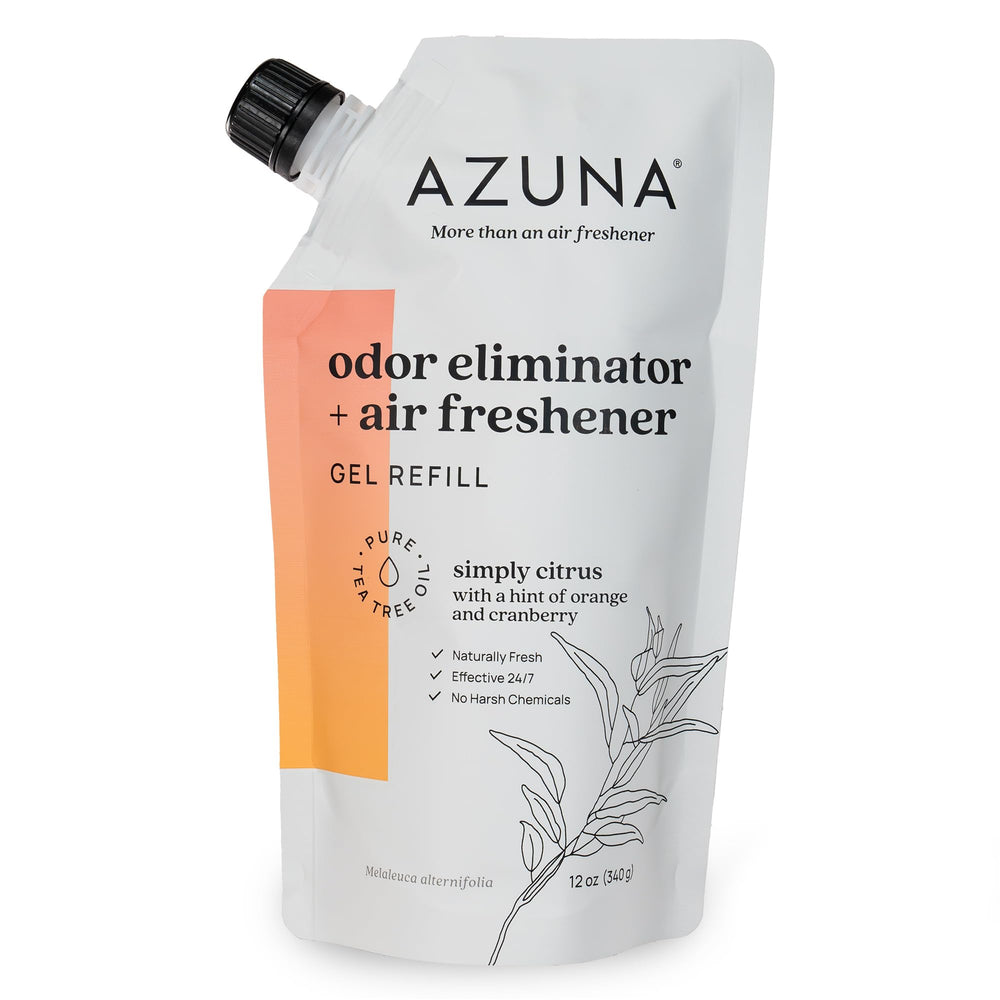 Azuna gel 12oz frontal mostrando envase y fragancia Simply Citrus con beneficio neutralización