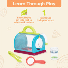 B. toys contenedor con tapa lupa para ver detalles y estudiar insectos