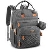 BabbleRoo vista frontal de la mochila pañalera, organizada y lista para viajar