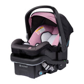 Baby Trend vista frontal del asiento Dash Rose mostrando acolchado y color