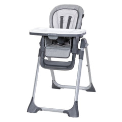 Baby Trend vista frontal de la trona Cozy Grey con diseño moderno y estable