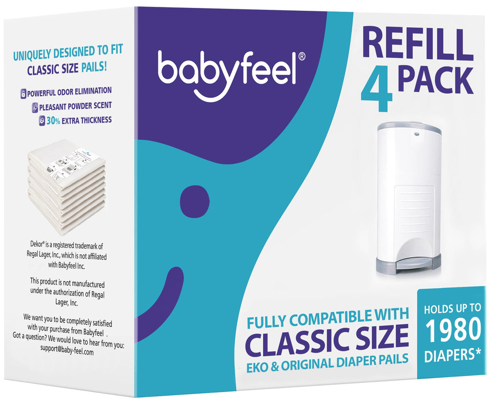 Babyfeel frente del pack de 4 bolsas recambio mostrando embalaje y compatibilidad Dekor