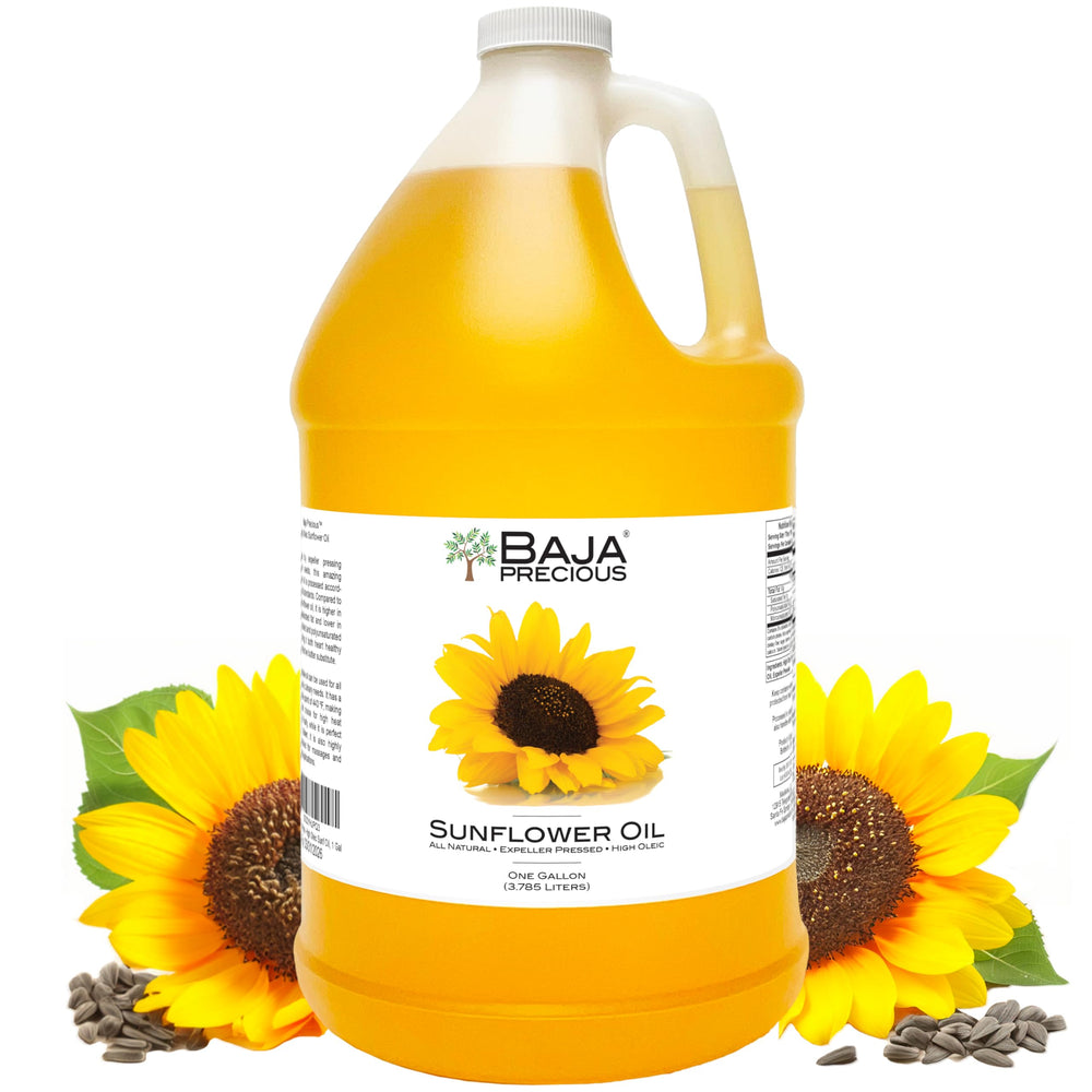 Baja Precious frasco frontal de 1 galón mostrando etiqueta y capacidad de servicio