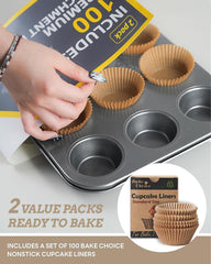 Bake Choice vista cercana de las 12 cavidades de la bandeja que facilita porciones uniformes